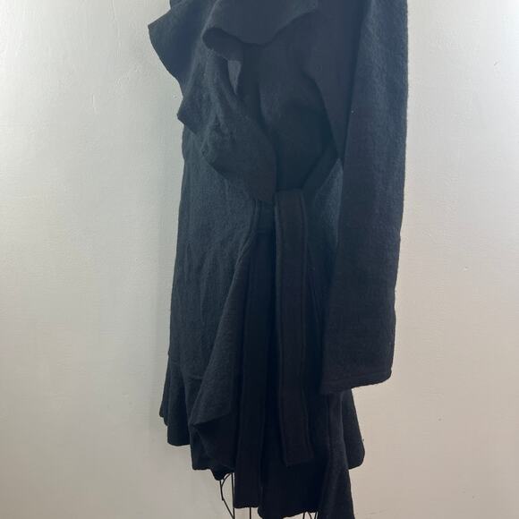 Fenn Wright Manson Black Wrap Cardigan Sweater Wool Knit Ruffle Duster Size 2X - Picture 6 of 8